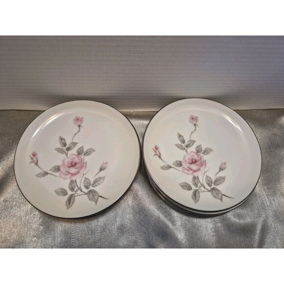 Three Castle China Garland Set Of 8 Salad/Dessert Plates Pink Roses - Picture 1 of 7